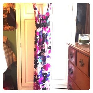 Floral maxi party dress with waist tie/belt